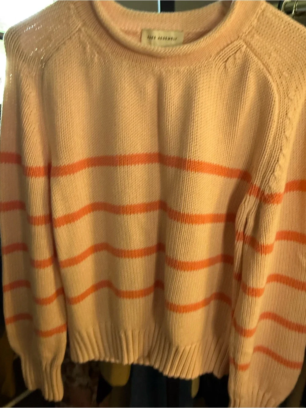 Free Assembly Cream Sweater with Coral Stripes — Crew Neck